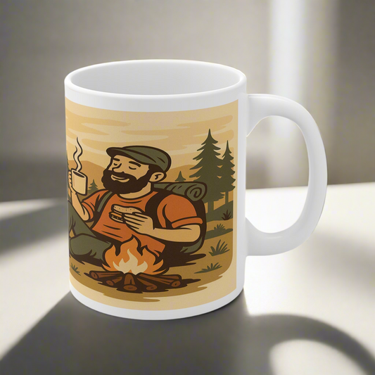 Powered by Brews and Bad Decisions ceramic mug for him - The Obese Hiker