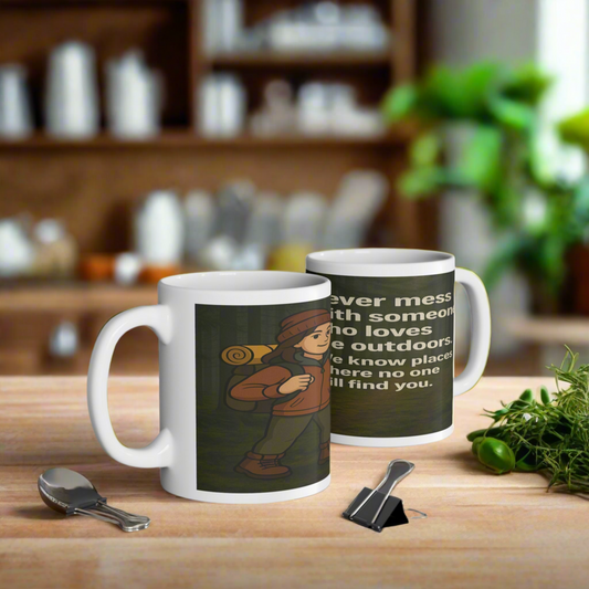Never Mess With Someone Who Loves the Outdoors ceramic mug for her - The Obese Hiker