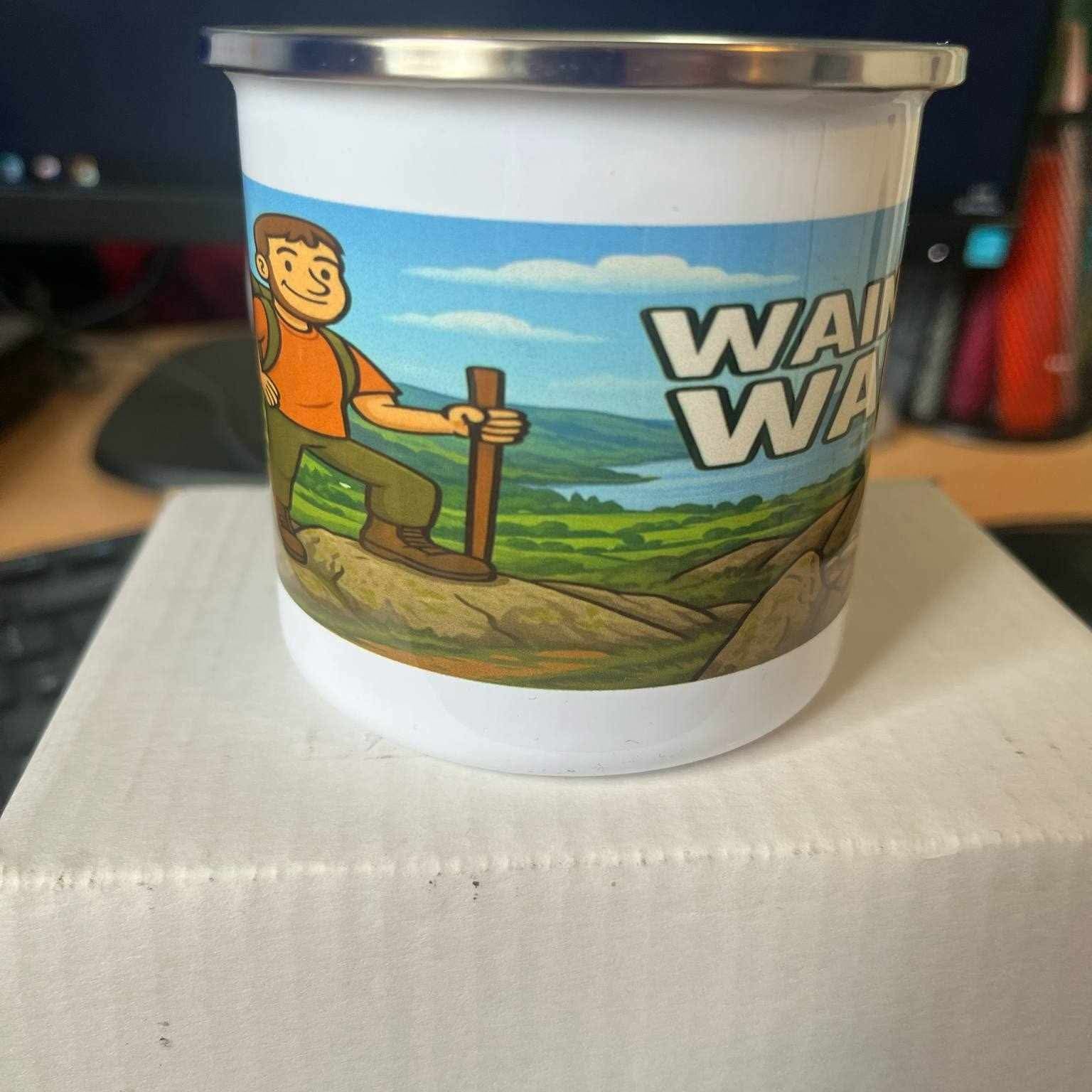 Novelty Lake District enamel mug for guys who bag Wainwrights - Wainwright Wanker