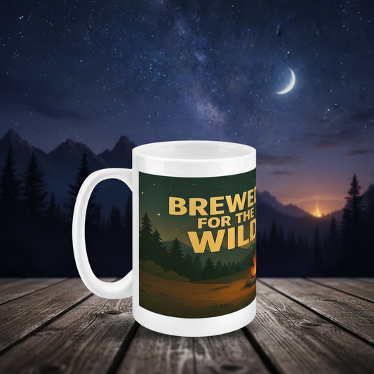 Ceramic Mug 15oz – Brewed for the Wild Night for Him | Funny Hiking Gift