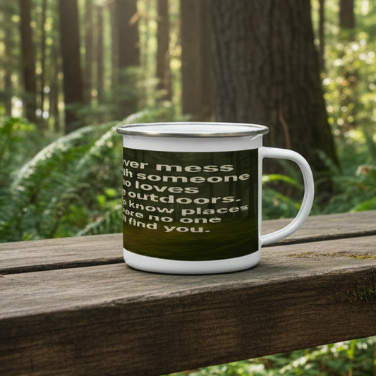 Enamel Mug 12oz – Never Mess Outdoors Lover for Him | Camping Gift