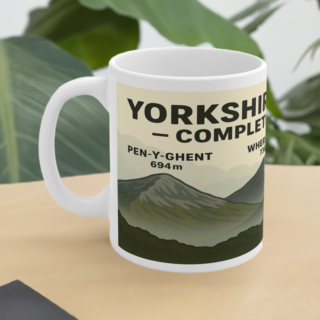 Ceramic mug with Yorkshire 3 Peaks design - The Obese Hiker