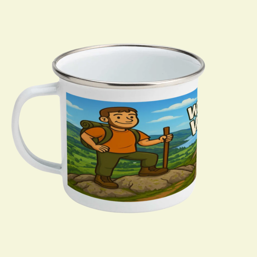 Funny Wainwright Wanker enamel mug for men - Lake District hiking gift