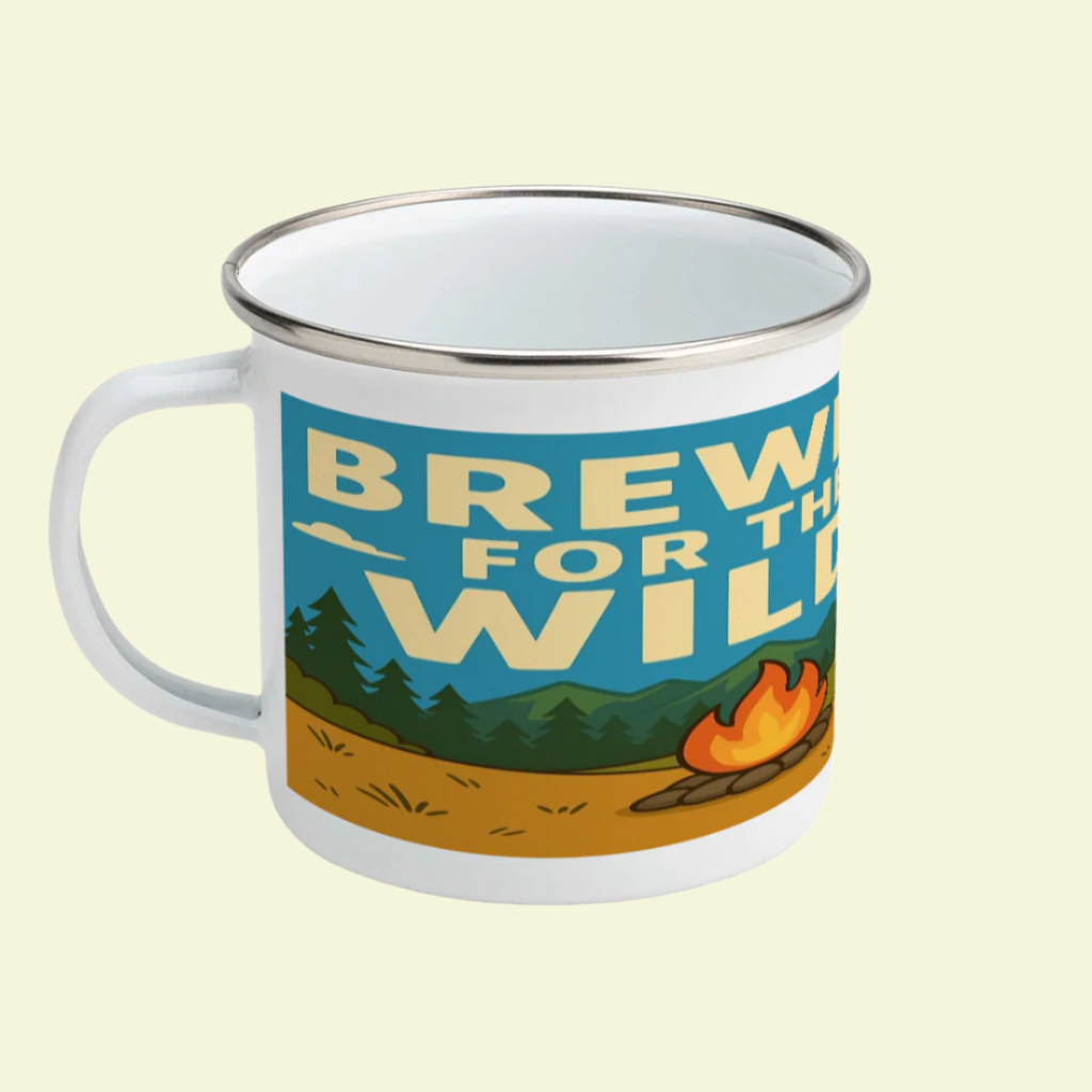Brewed for the Wild coffee mug for outdoorsy women - enamel style