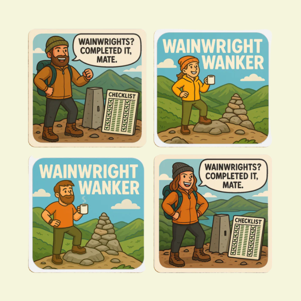 Lake District Coaster pack for couples who hike Wainwrights - funny design