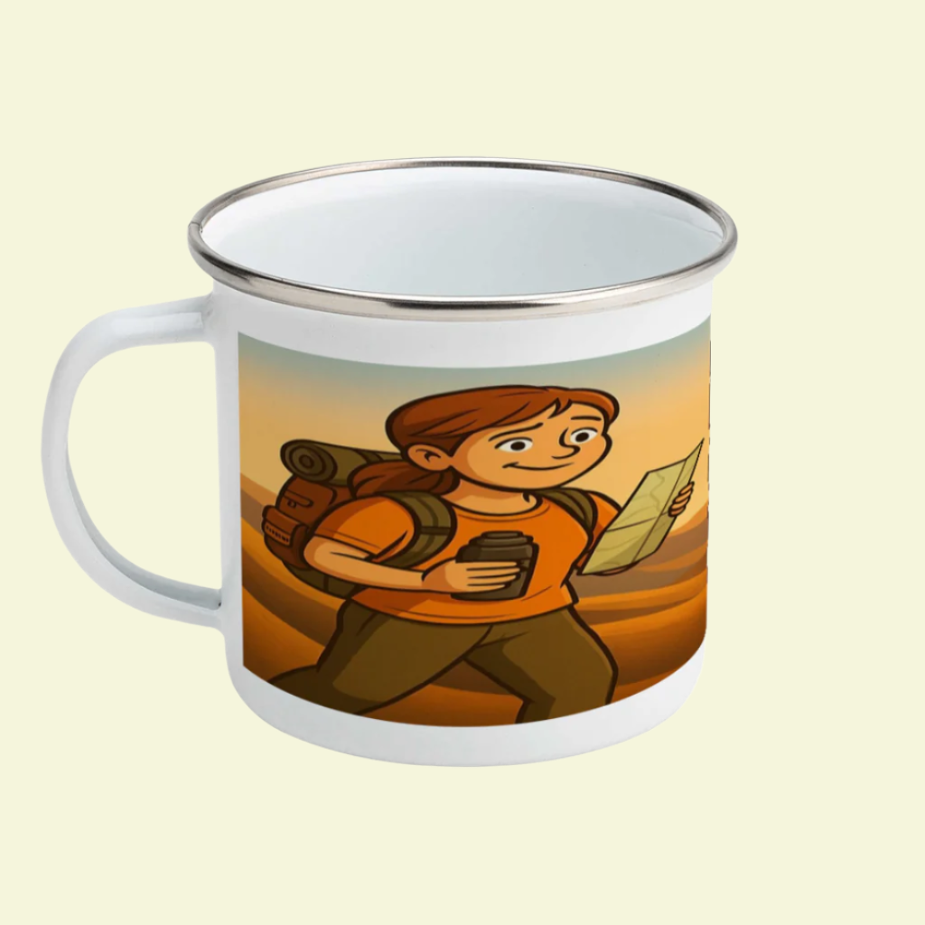 Novelty enamel mug for ladies who hike - I'd Rather Be Lost With Coffee
