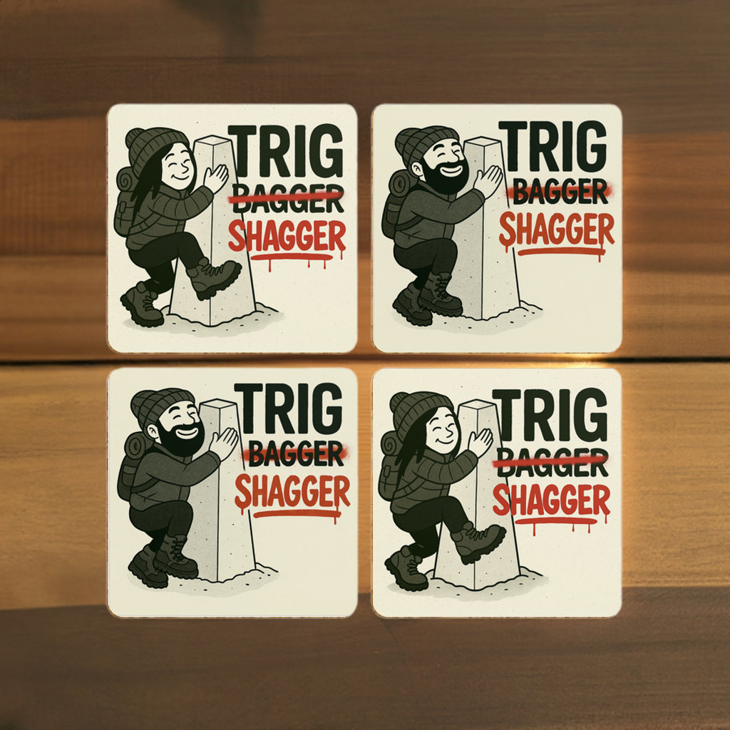 Novelty coaster set for couples who bag trig points - Trig Bagger