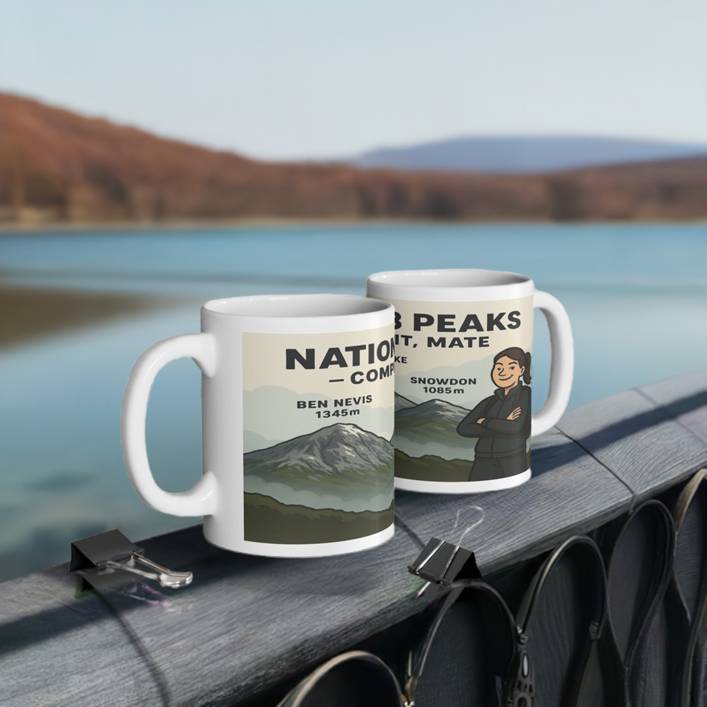 Sarcastic ceramic mug for female peak baggers - National 3 Peaks Completed It Mate