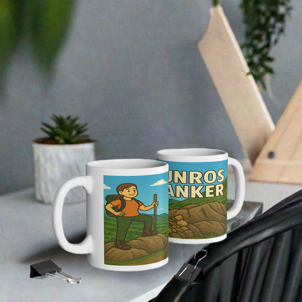 Sarcastic ceramic mug for female hill baggers - Munro Wanker