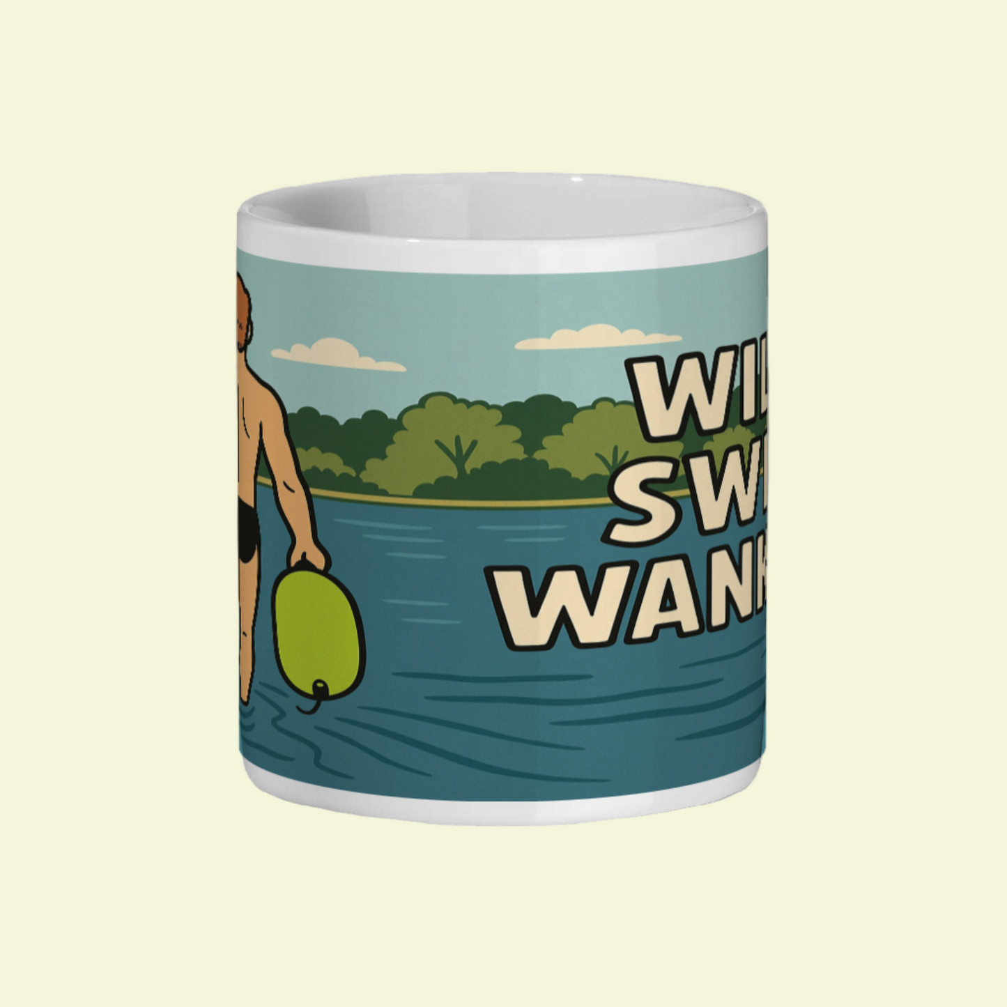 Mug with a design of a person holding a float