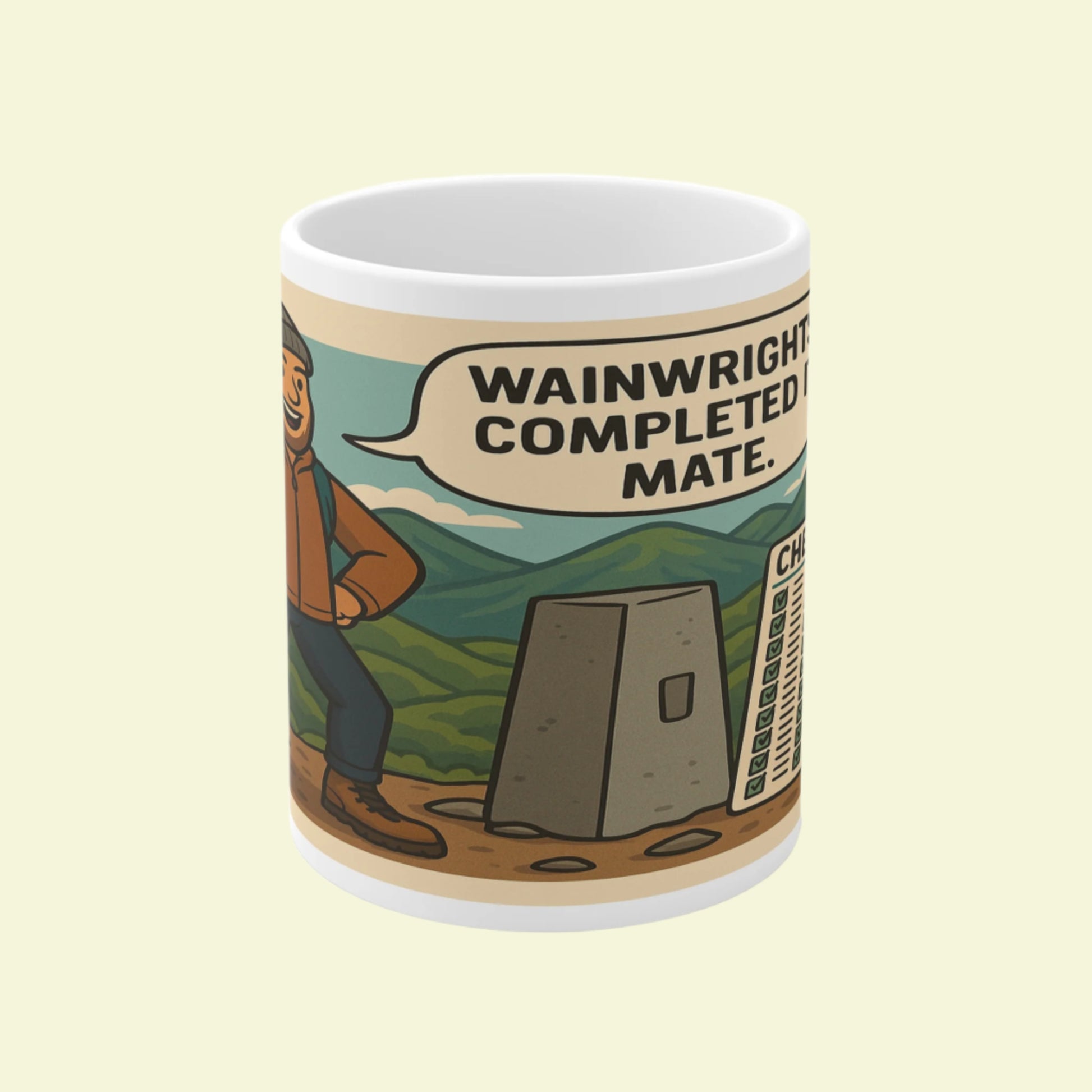 Funny Wainwrights mug for men - Completed It Mate Lake District ceramic design