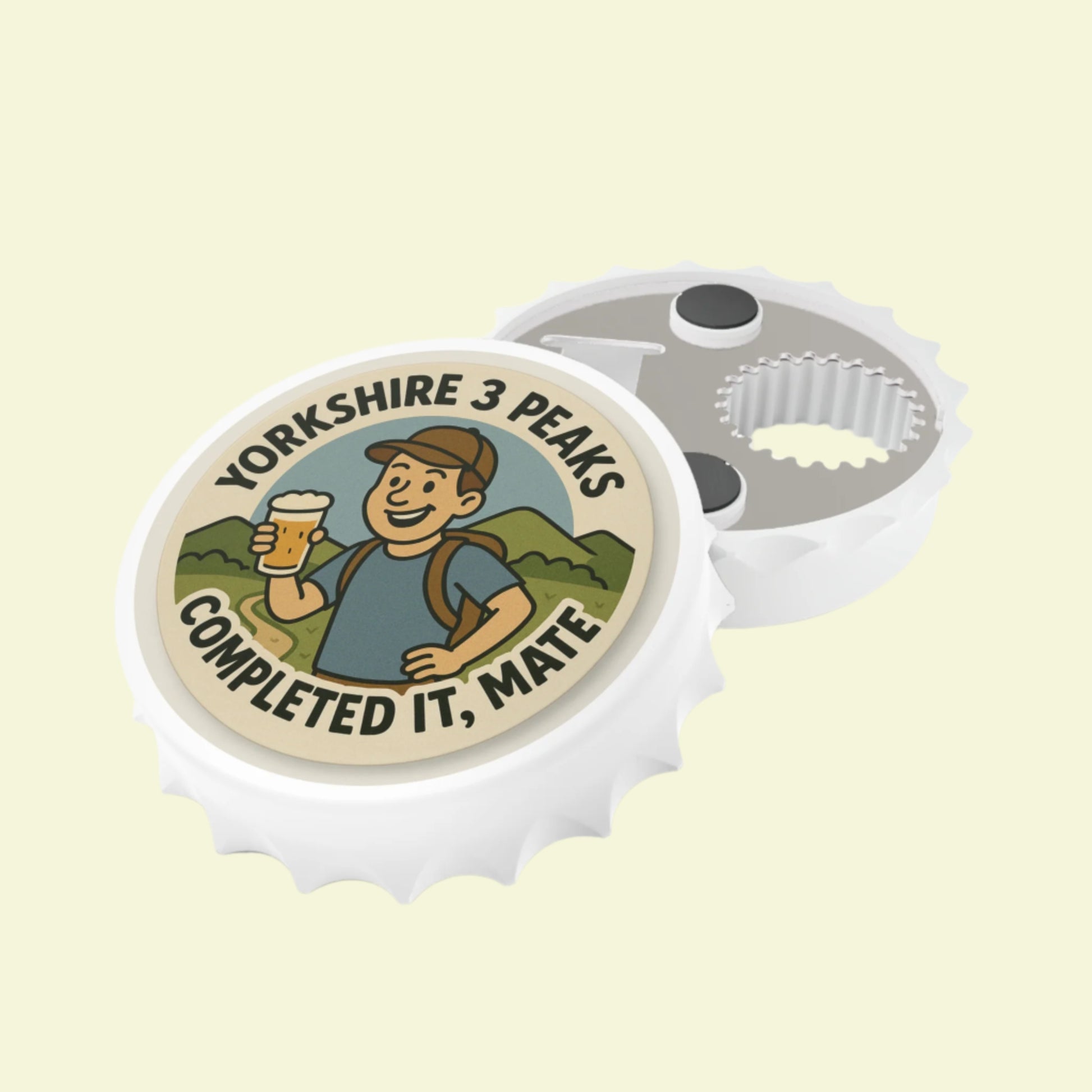 Funny hiking bottle opener for male walkers - Yorkshire 3 Peaks Completed It Mate