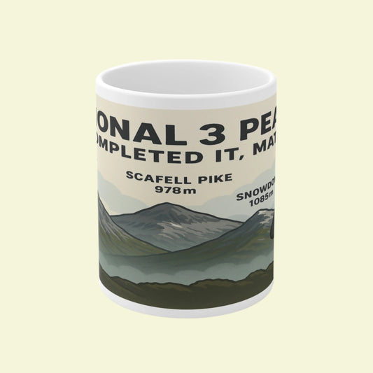 Funny National 3 Peaks mug for women - Completed It Mate ceramic design