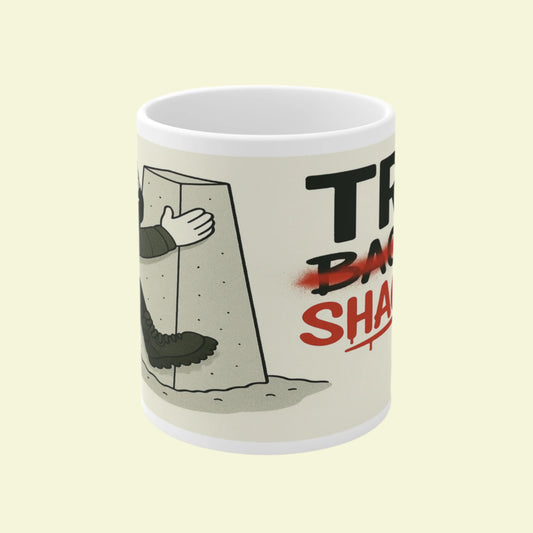 Novelty ceramic mug for men - Trig Bagger hiking theme