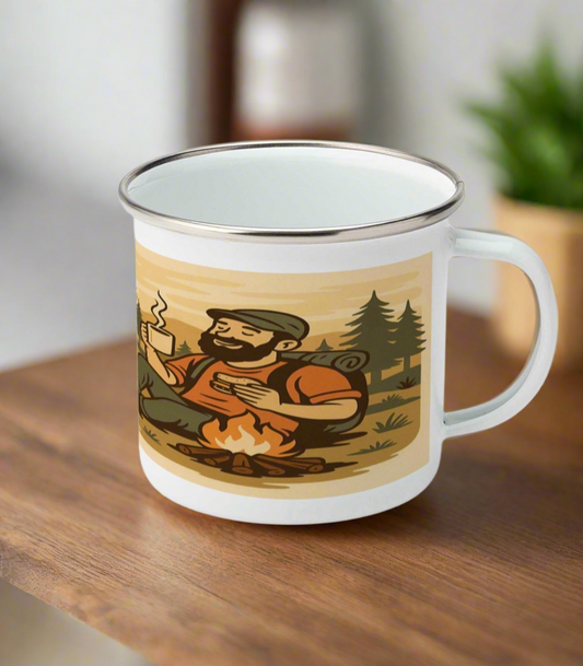 Powered by Brews and Bad Decisions - Funny Enamel Camping Mug for Him