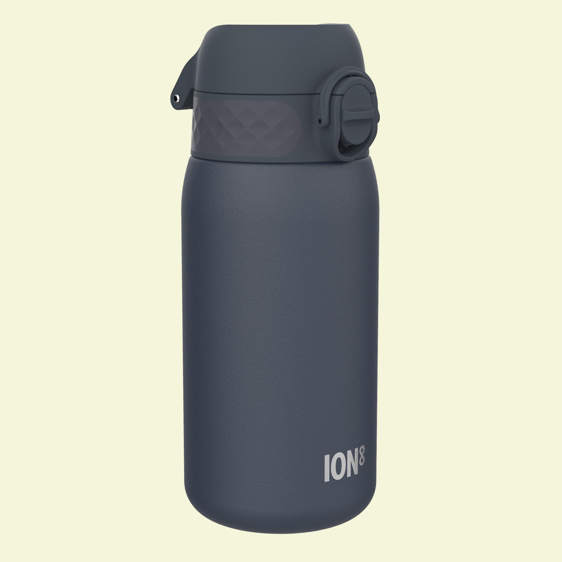 Dark gray water bottle with 'ION8' branding on a white background