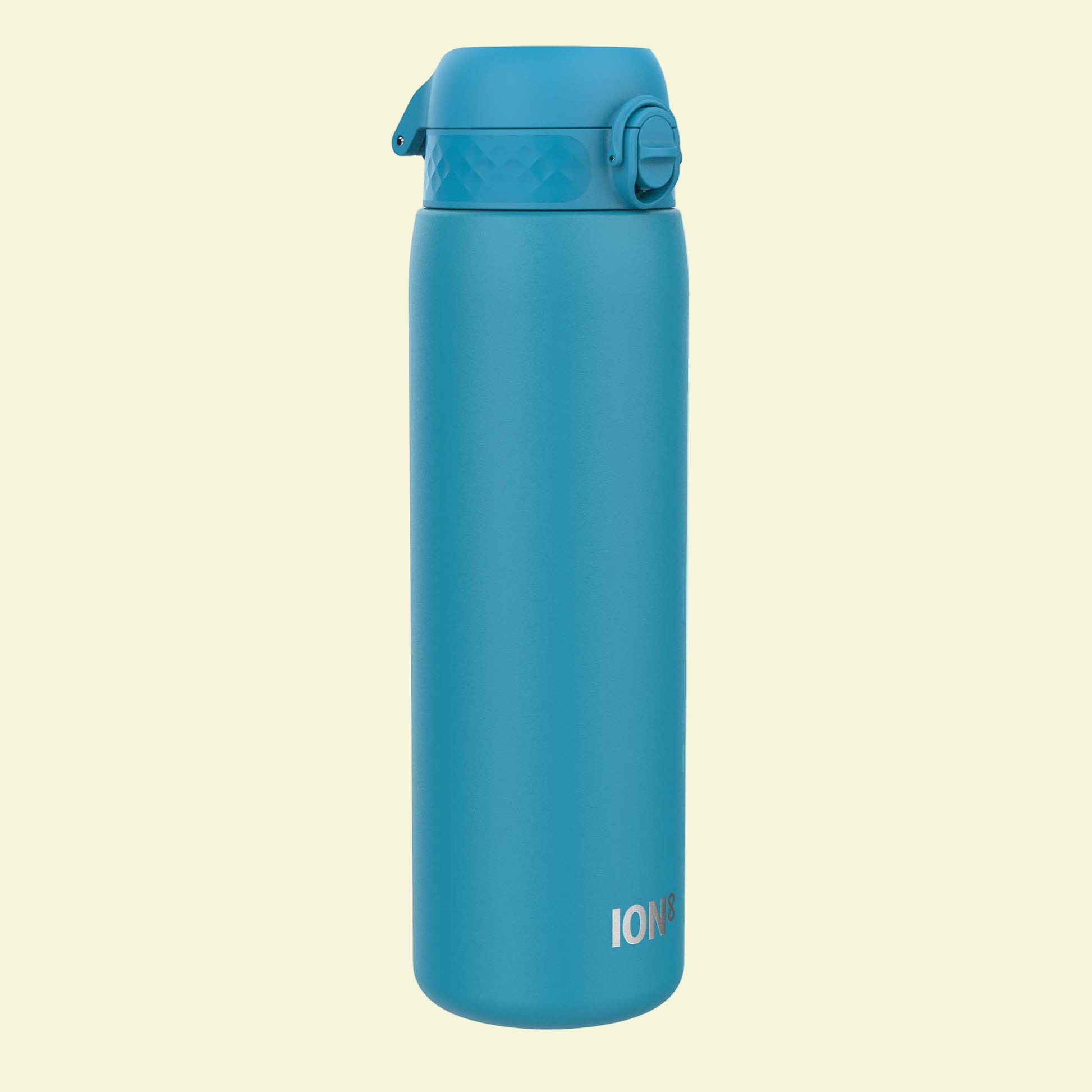 Blue water bottle with a white background