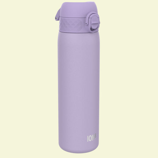 Purple water bottle with 'ION' branding on a white background