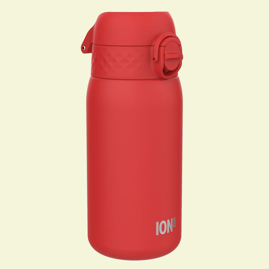 Red water bottle with a lid on a white background