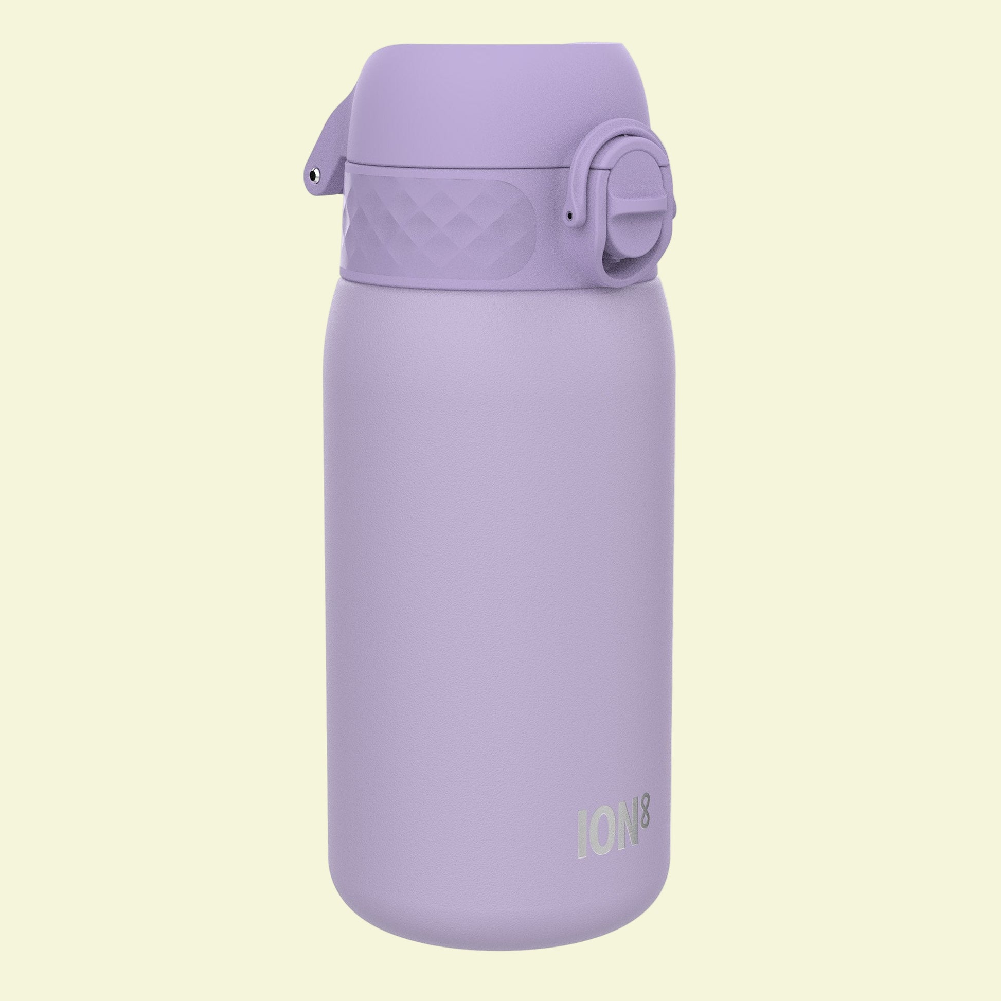 Purple water bottle with a cap on a white background