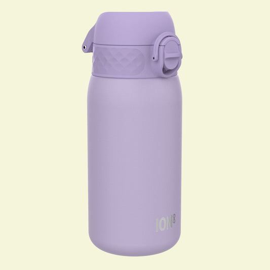 Purple water bottle with a cap on a white background