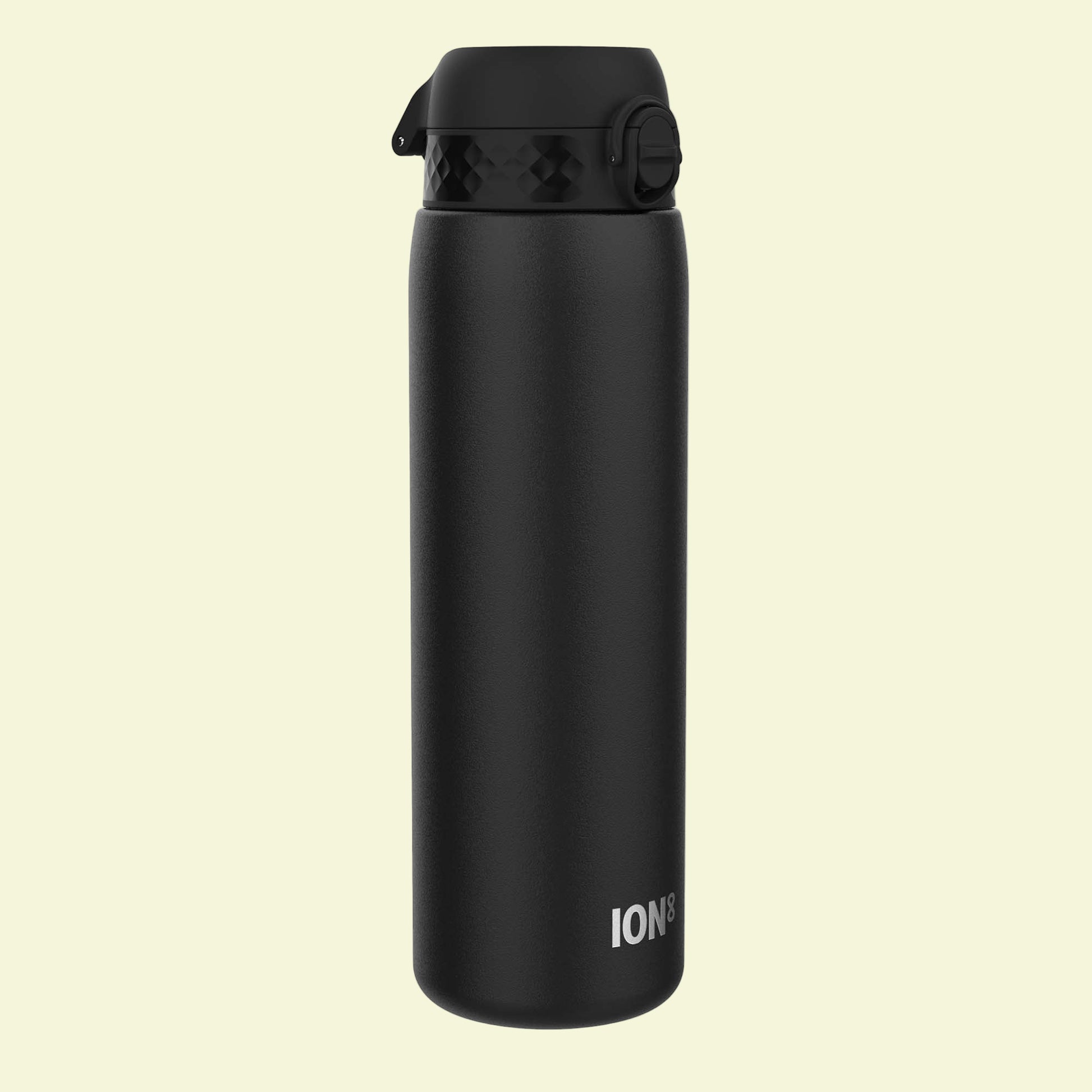 Black insulated bottle with a lid on a white background