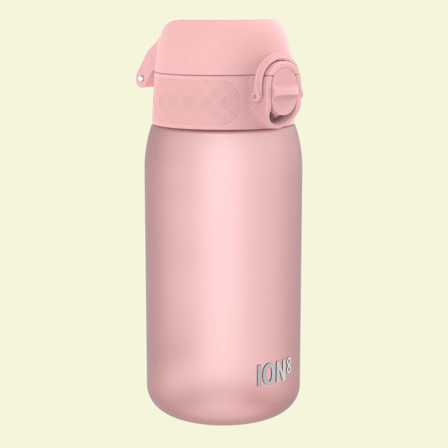 Pink insulated bottle with a lid on a white background