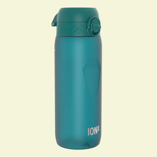 Teal water bottle with 'ION8' branding on a white background