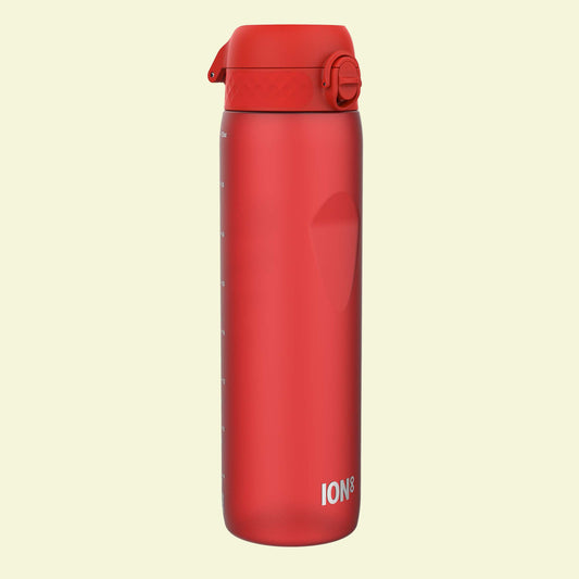 Red insulated bottle with a lid on a white background