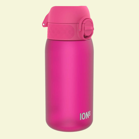 Pink water bottle with a pink lid on a white background