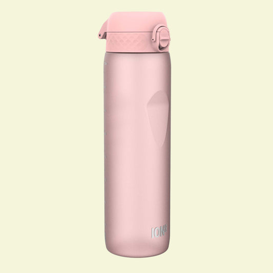Pink insulated bottle with a lid on a white background