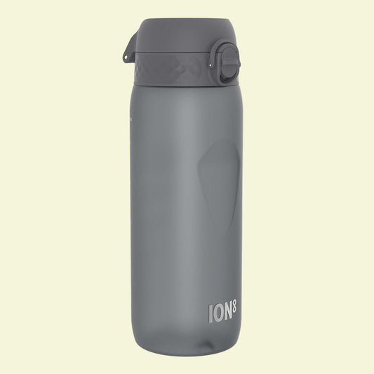 Gray water bottle with 'ION8' branding on a white background