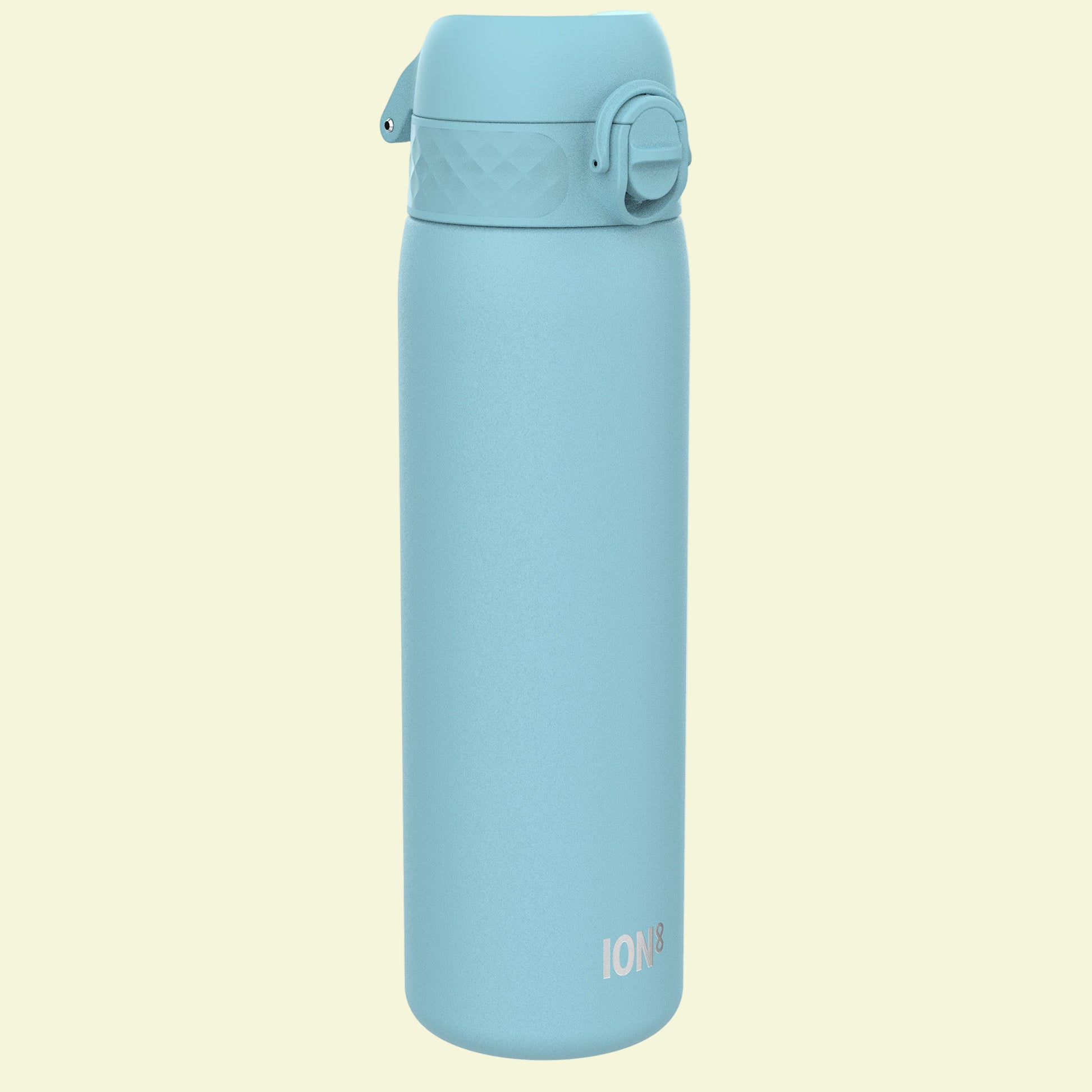 Light blue insulated bottle with a white background