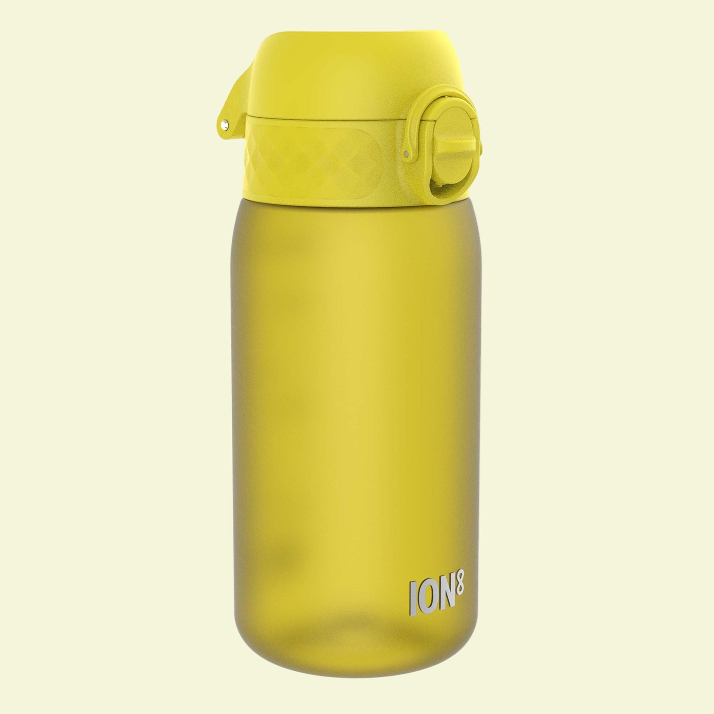 Yellow water bottle with a lid on a white background