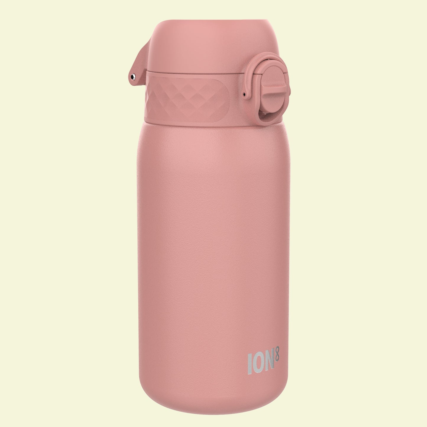 Pink insulated bottle with 'ION8' branding on a white background