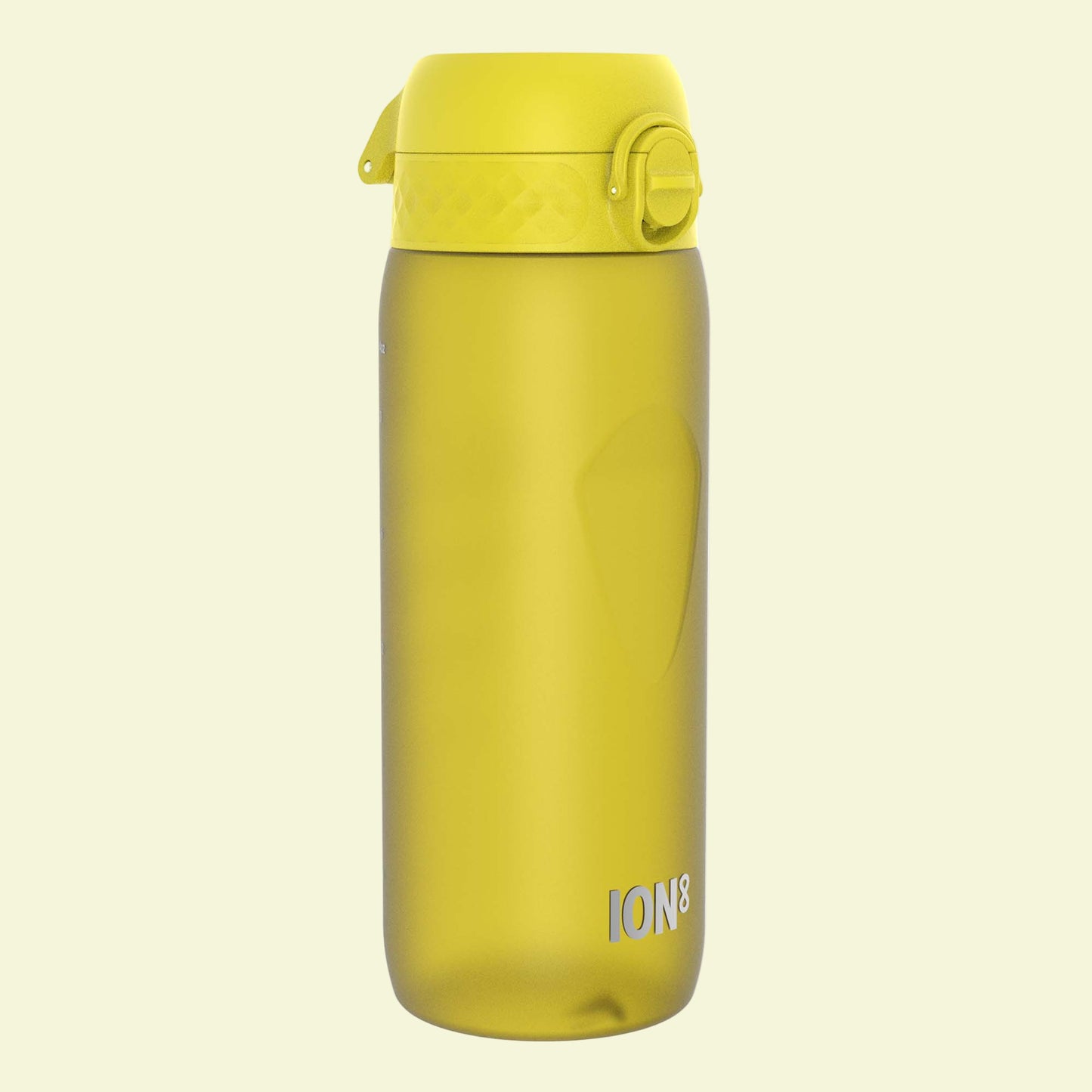 Yellow water bottle with 'ION8' branding on a white background