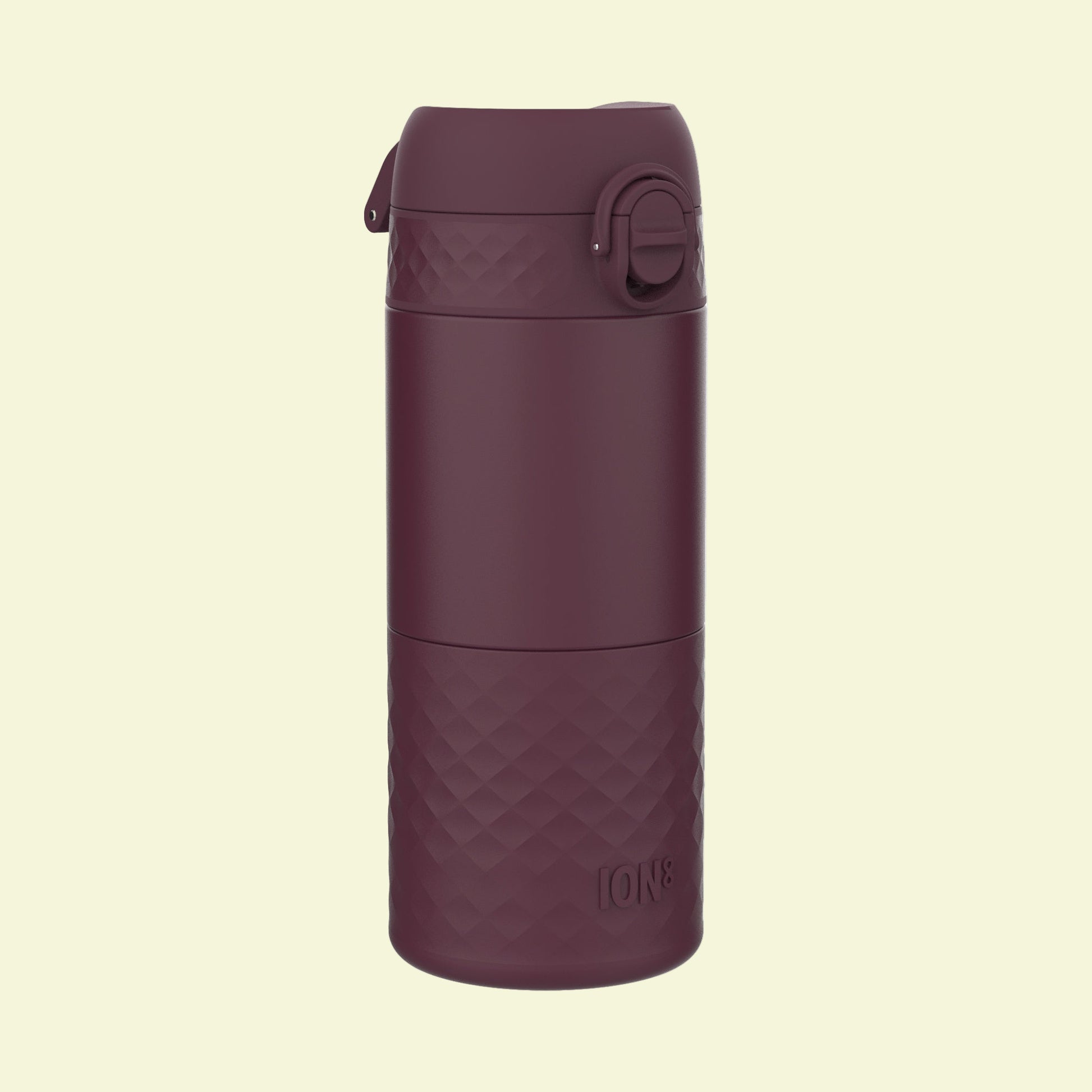 Blackberry insulated mug with geometric pattern on a white background