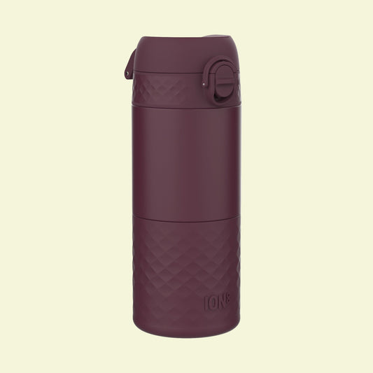 Blackberry insulated mug with geometric pattern on a white background