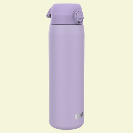 Purple water bottle with a cap on a white background