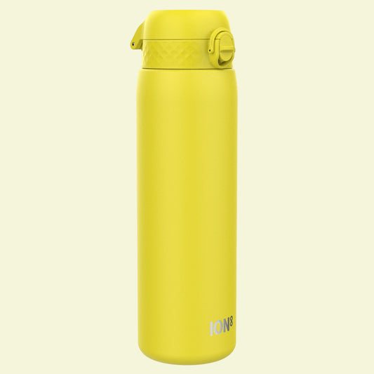Yellow water bottle with a white background