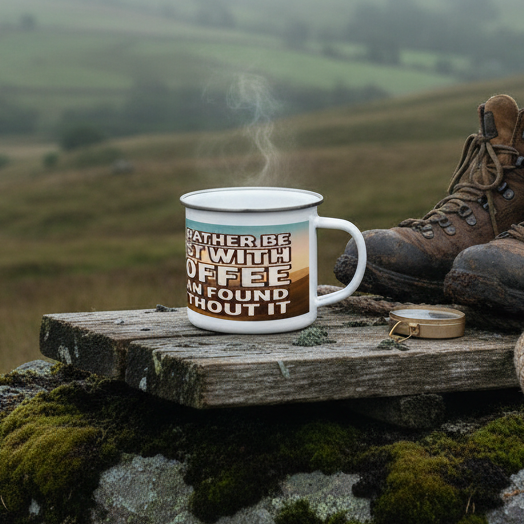 Enamel Mug 12oz – I’d Rather Be Lost With Coffee for Him | Hiking Gift