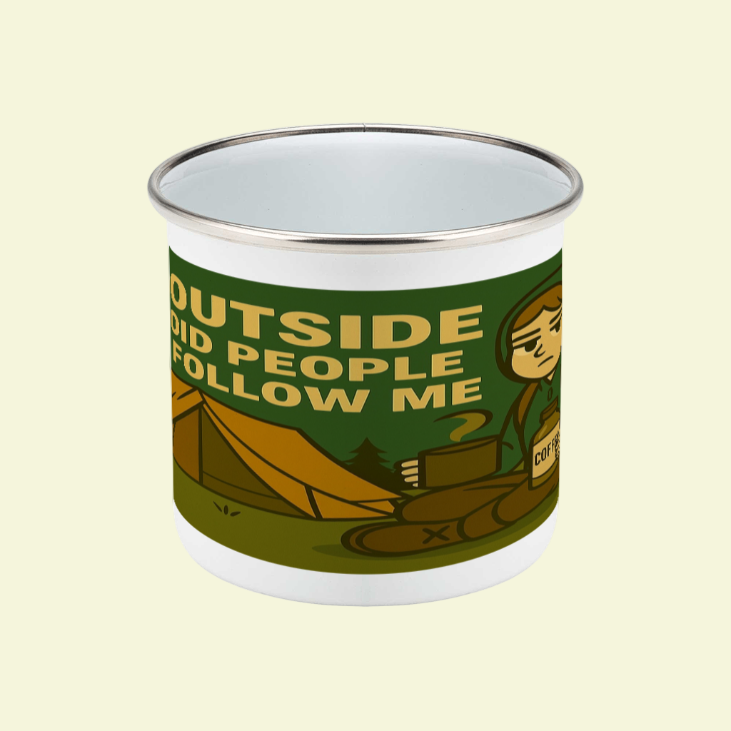 Enamel Mug 12oz – I Go Outside to Avoid People for Her | Hiking Gift