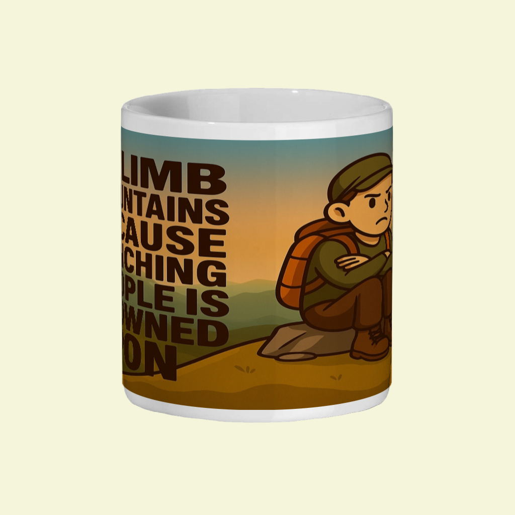 Ceramic Mug 11oz – I Climb Mountains Because Punching People Is Frowned Upon for Her | Funny Hiking Gift