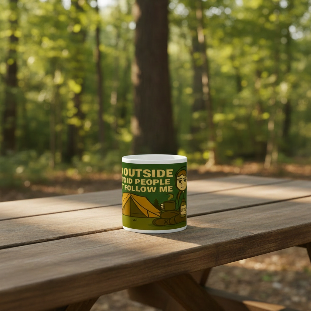 Ceramic Mug 11oz – I Go Outside to Avoid People for Her | Funny Hiking Gift