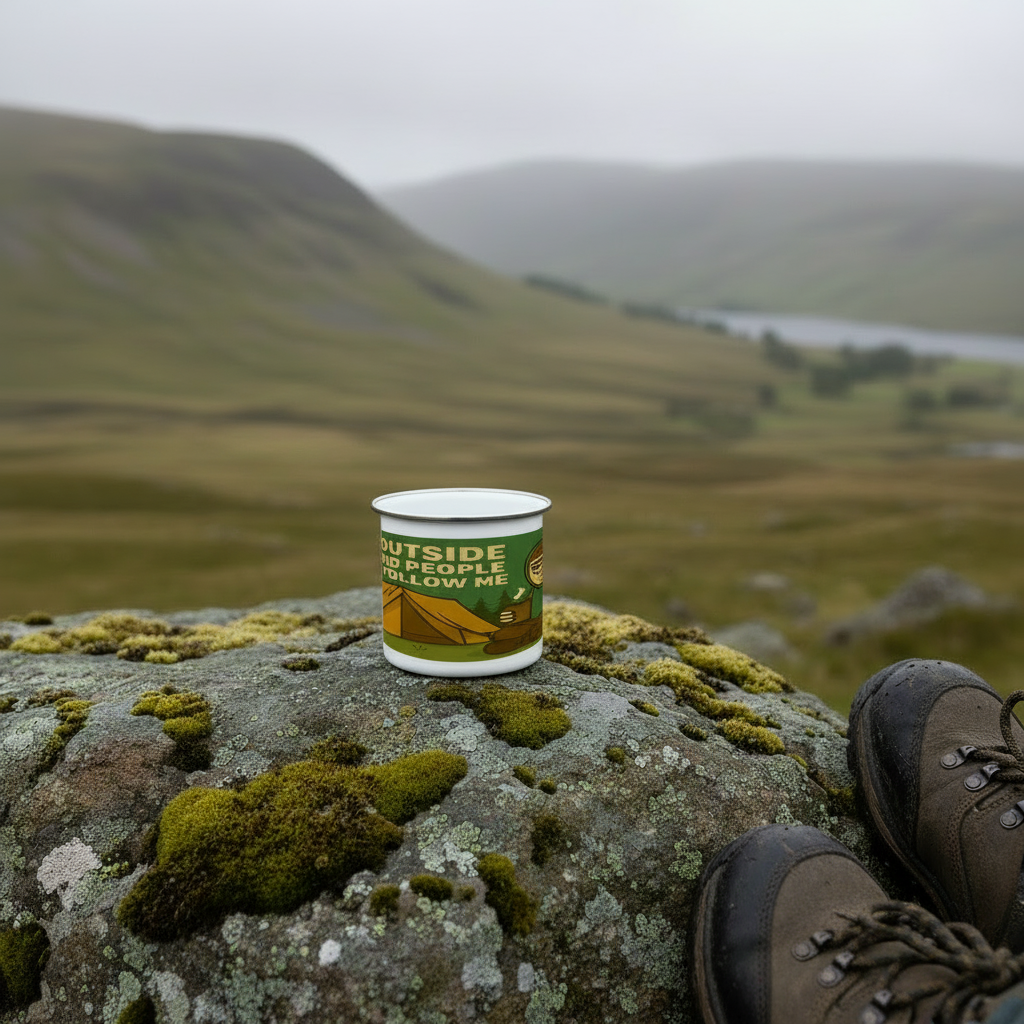 Enamel Mug 12oz – I Go Outside to Avoid People for Him | Hiking Gift