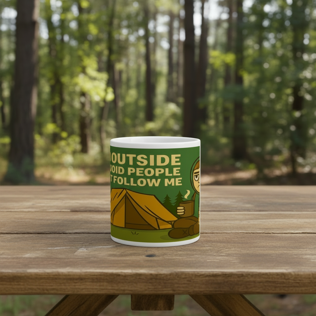 Ceramic Mug 11oz – I Go Outside to Avoid People for Him | Funny Hiking Gift