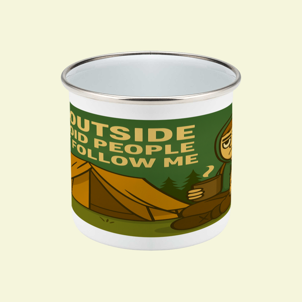 Enamel Mug 12oz – I Go Outside to Avoid People for Him | Hiking Gift