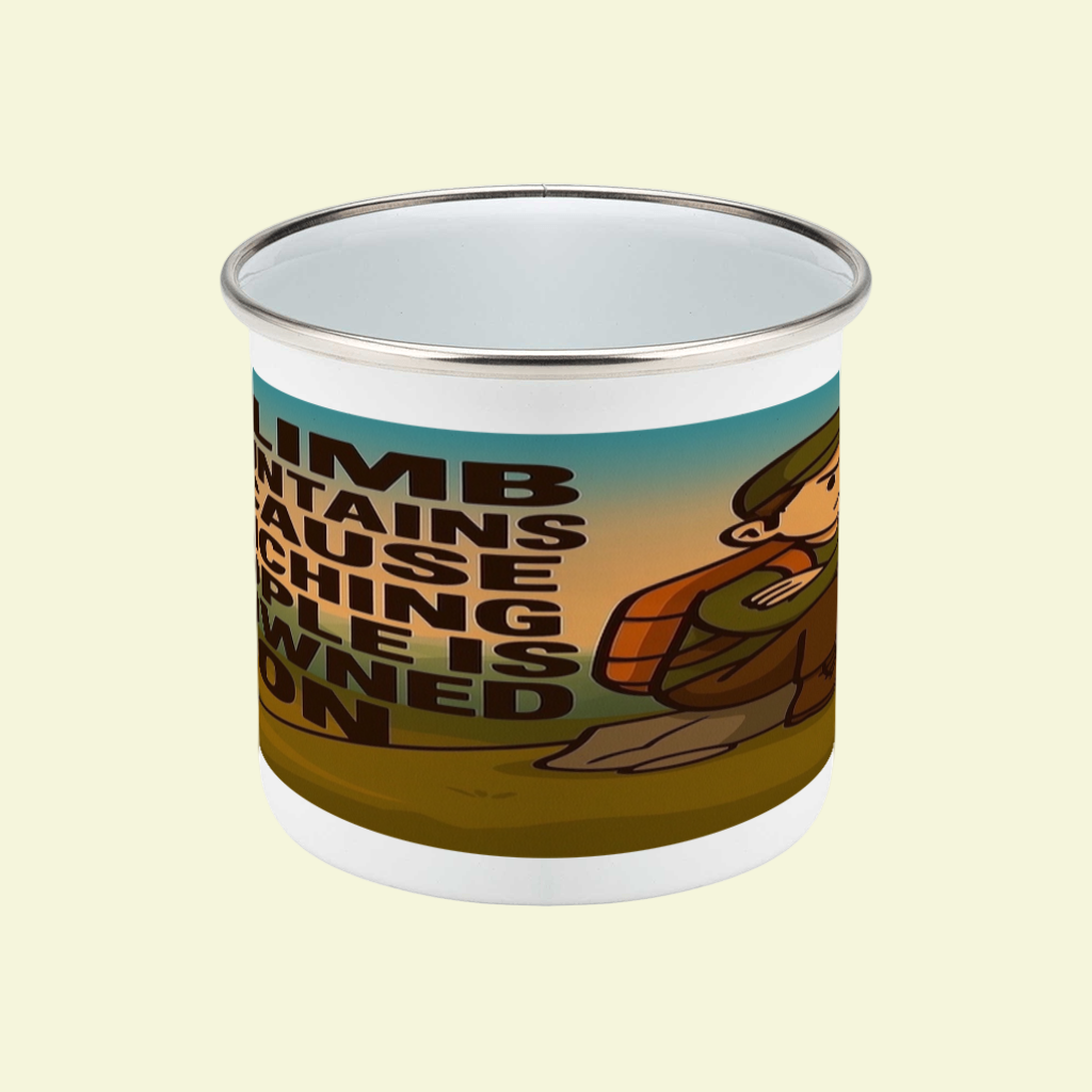 Enamel Mug 12oz – I Climb Mountains Because Punching People Is Frowned Upon for Him | Funny Hiking Gift