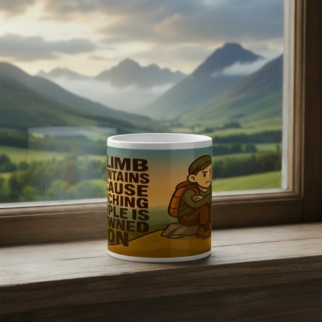 Ceramic Mug 11oz – I Climb Mountains Because Punching People Is Frowned Upon for Her | Funny Hiking Gift