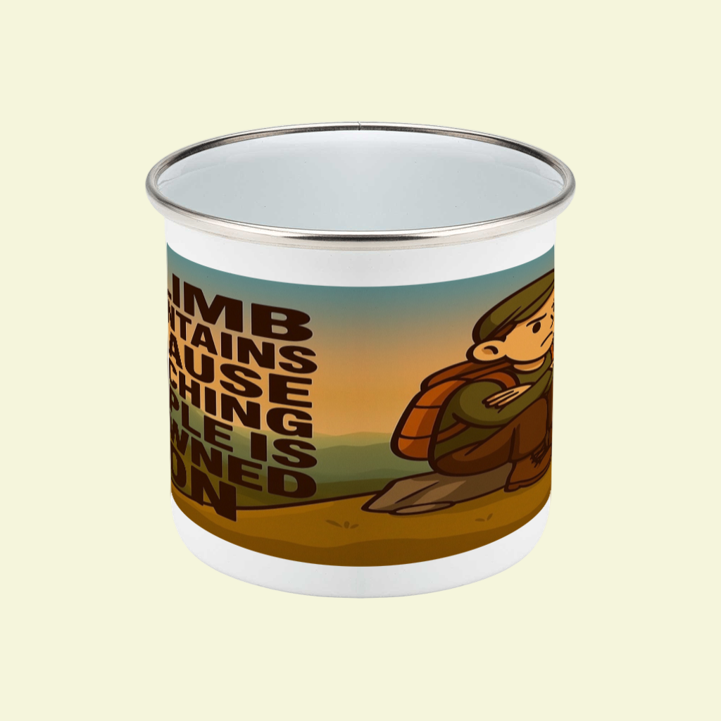 Enamel Mug 12oz – I Climb Mountains Because Punching People Is Frowned Upon for Her | Funny Hiking Gift